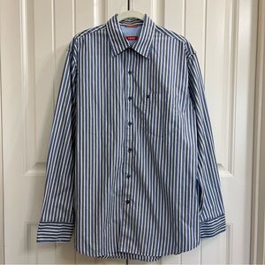 IZOD Classic Button Down Striped Shirt in Blue/Gray, Size M